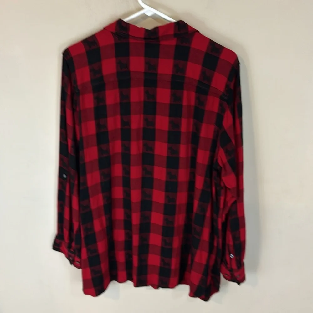 Talbots Red Buffalo Plaid Scottie Dogs Stretch Shirt Size 2X